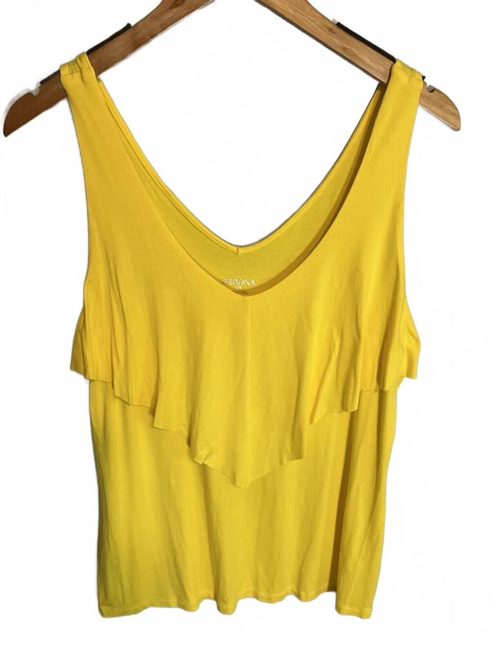 Merona Bright Yellow Tank Top Ruffles Women's Large Soft V-neck